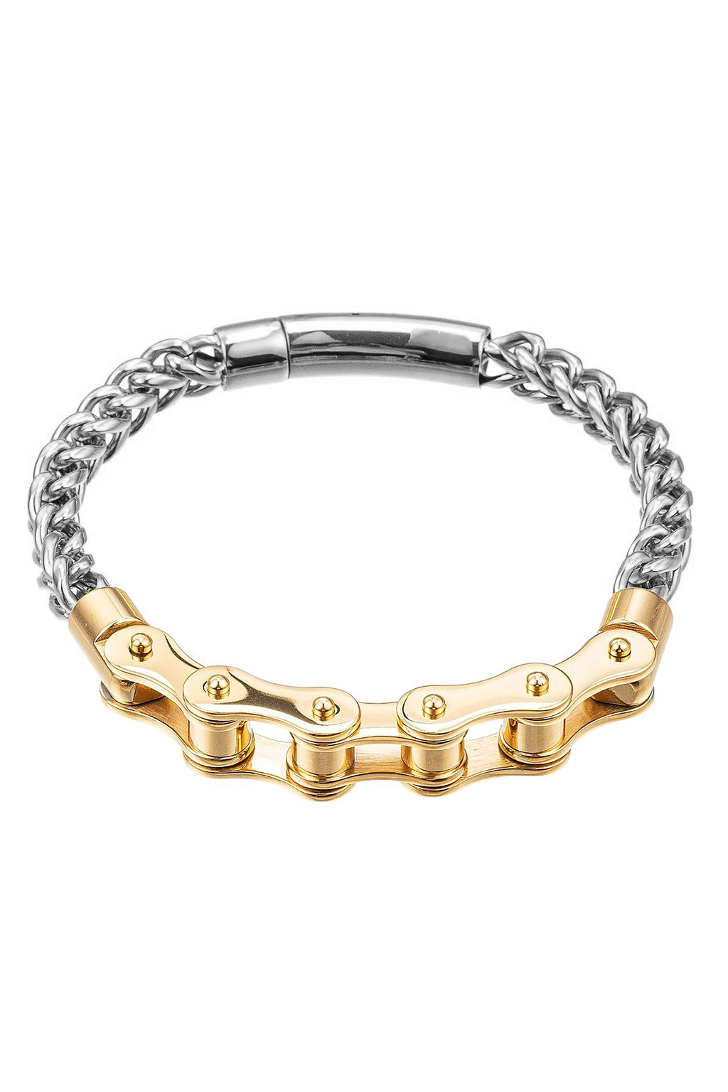 Alexandre 2-Tone Bike Chain Bracelet: A Stylish Fusion of Bold and Sleek Design.