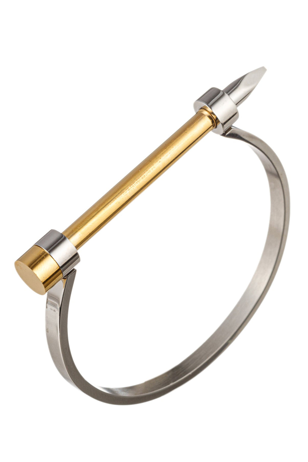Antoine 2-Tone Spike Cuff Screw Bracelet: A Bold Statement of Style and Edge.