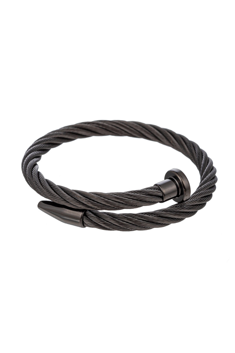 Black cable titanium spike cuff bracelet.