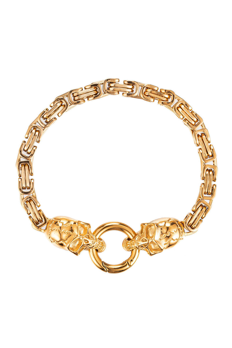 Gold titanium skull head pendant bracelet.