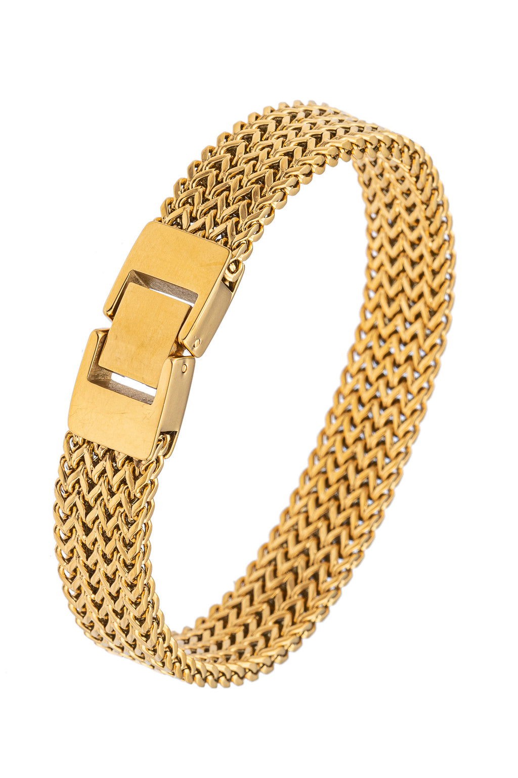 Gold tone titanium ribbed bracelet.