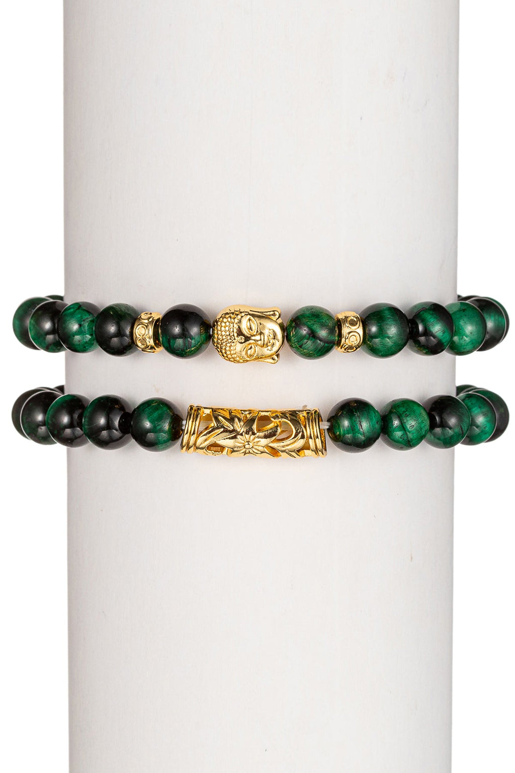 Luka Green Tiger Eye Buddha Bracelet Set of 2