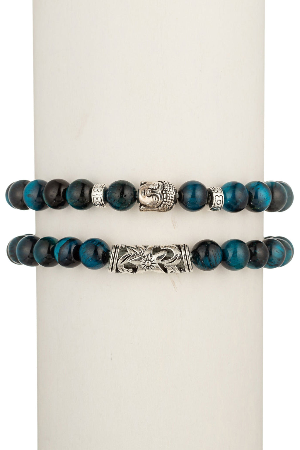 Luka Blue Tiger Eye Buddha Bracelet Set of 2