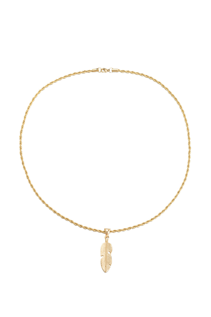 Gold titanium feather pendant necklace.