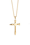 Gold tone titanium tail cross pendant necklace.