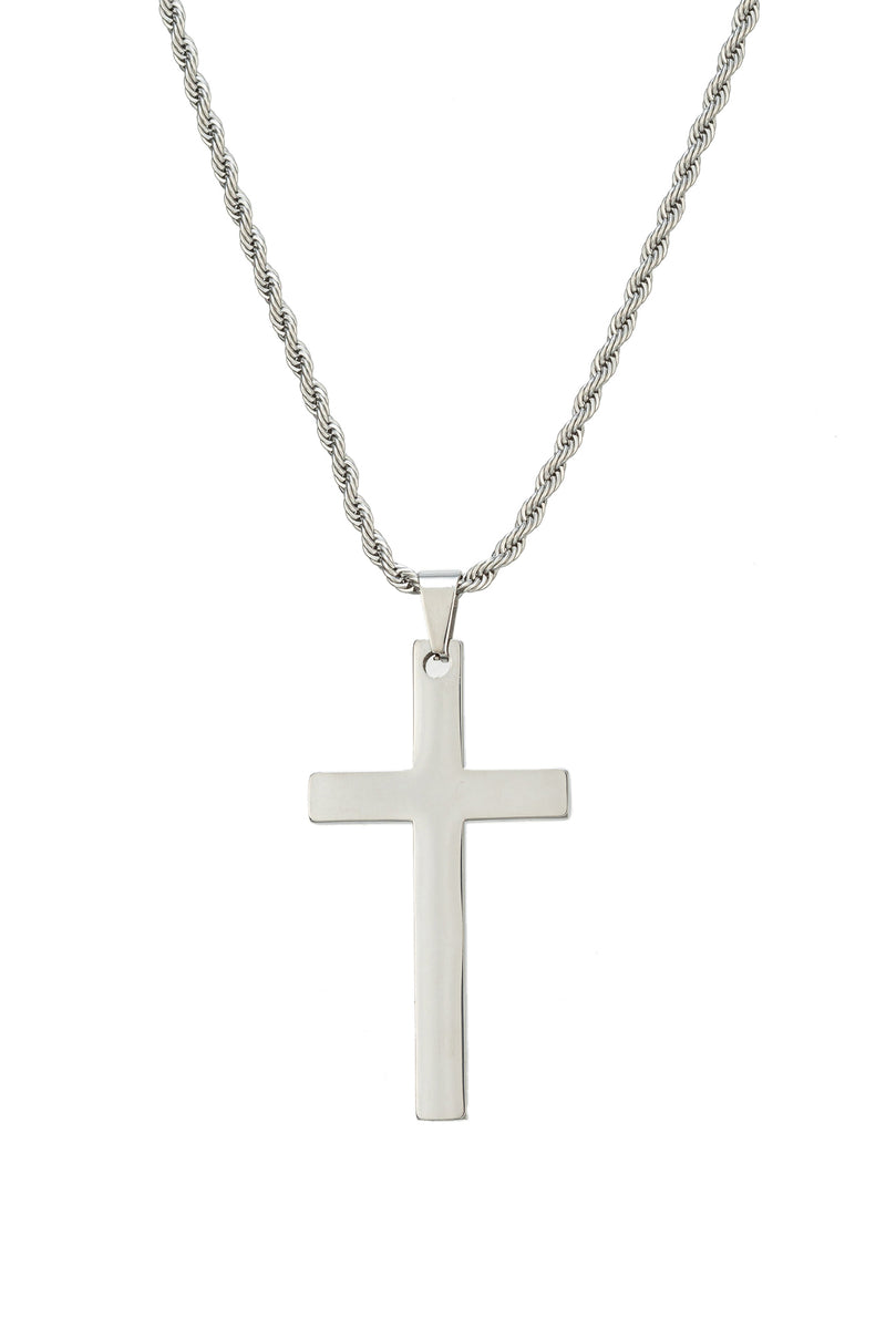 Silver tone titanium cross pendant necklace.