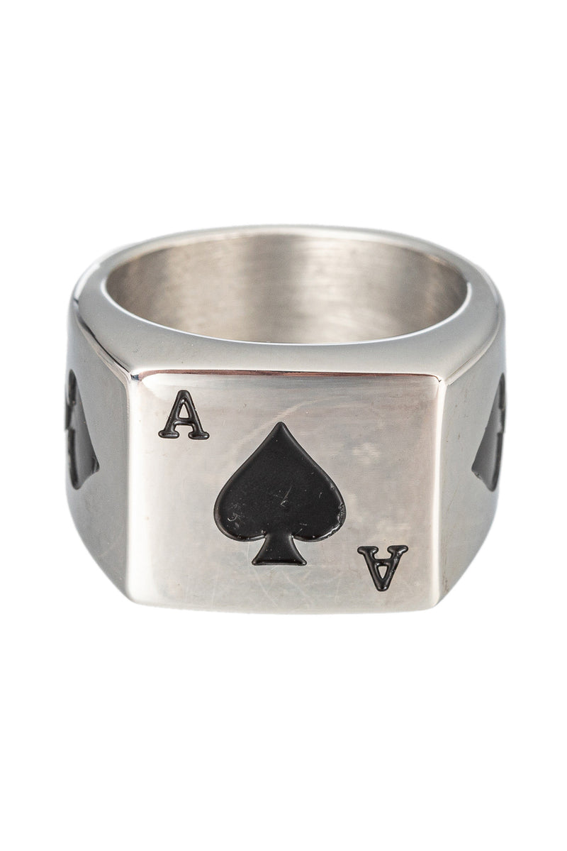 Silver tone titanium ace of spades ring.