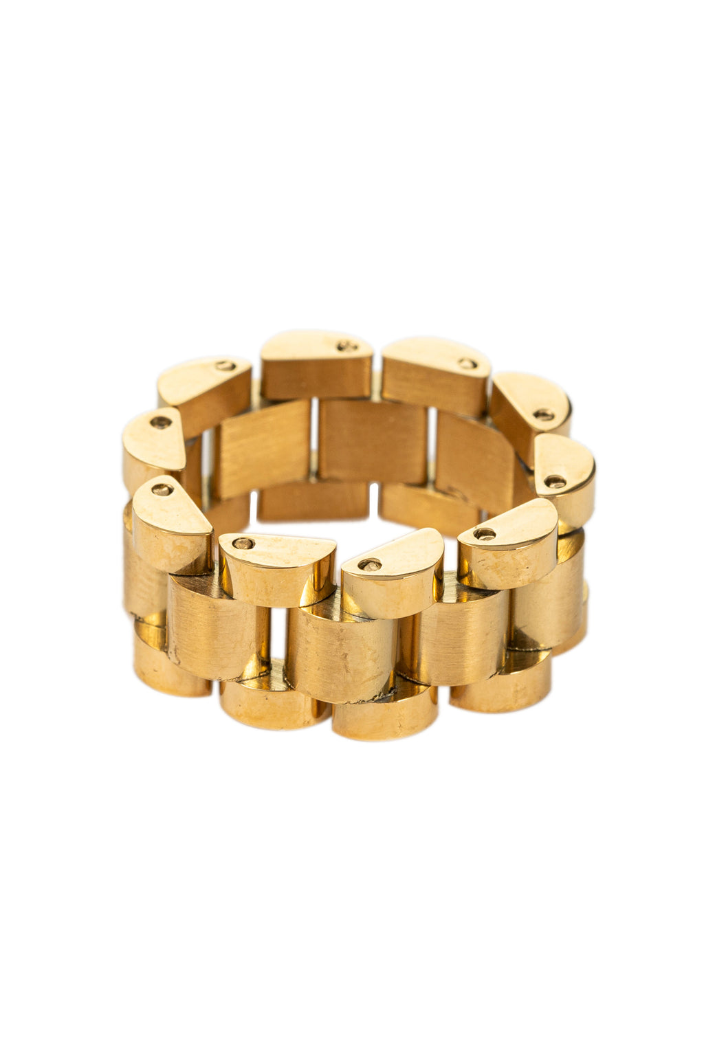 Gold tone titanium chain link ring.