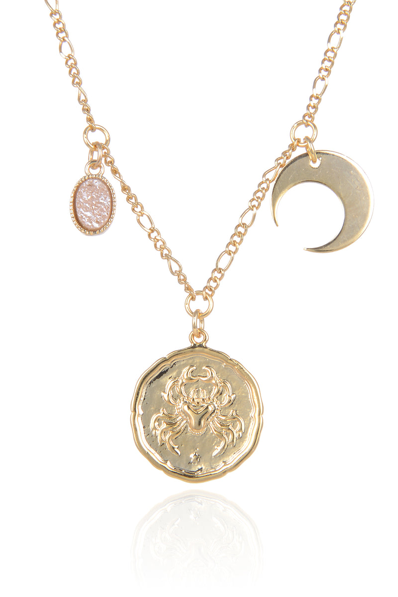 Zodiac Druzy Moon Necklace: Cancer
