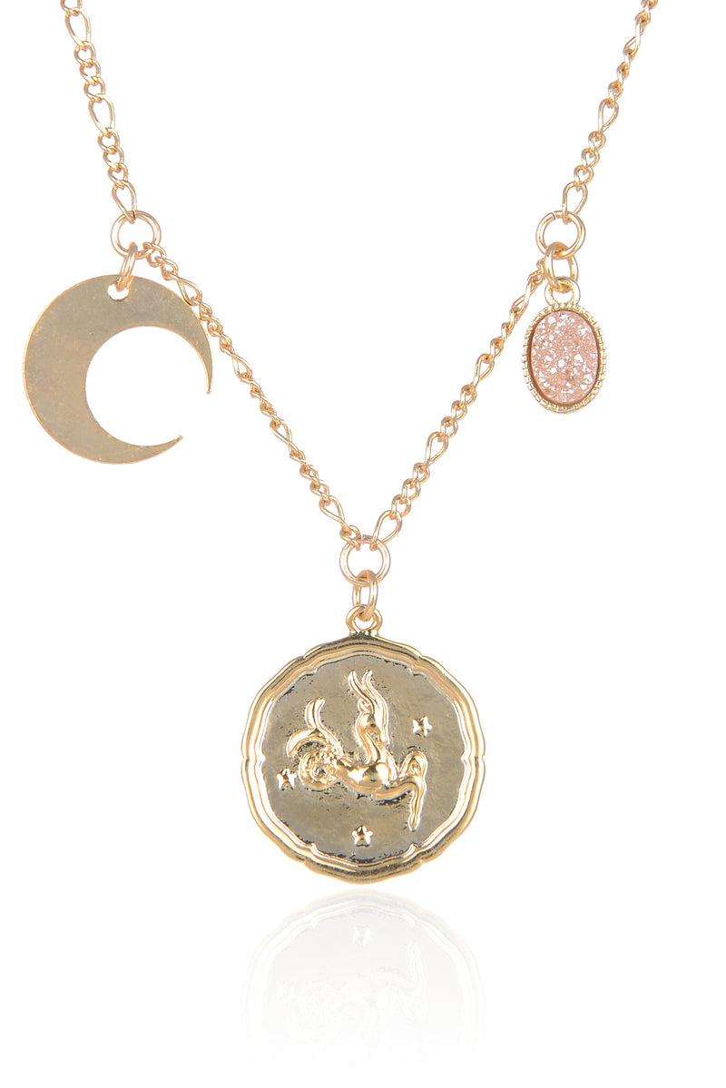Zodiac Druzy Moon Necklace: Capricorn