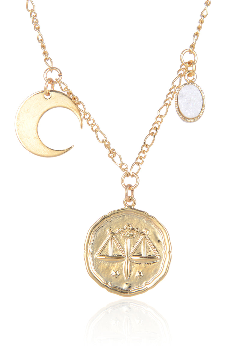 Zodiac Druzy Moon Necklace: Libra