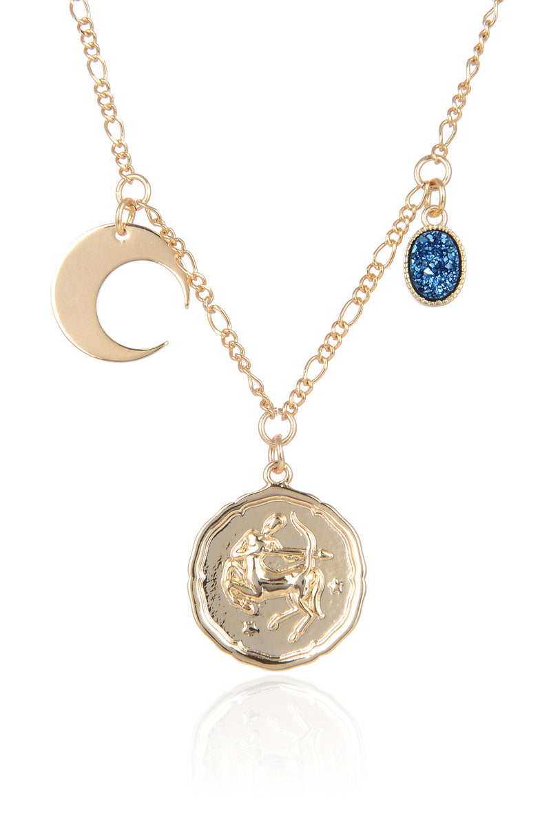 Zodiac Druzy Moon Necklace: Sagittarius