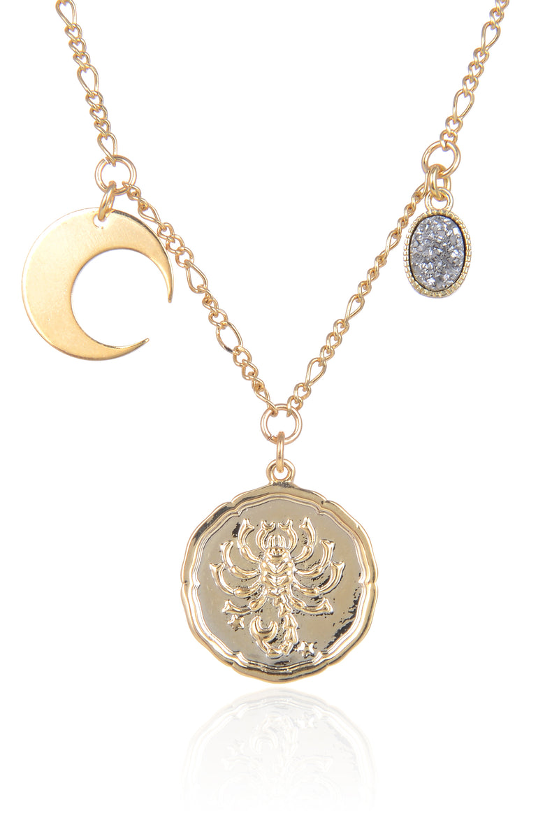 Zodiac Druzy Moon Necklace: Scorpio