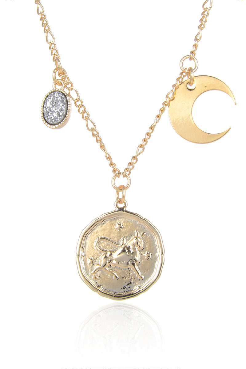 Zodiac Druzy Moon Necklace: Taurus