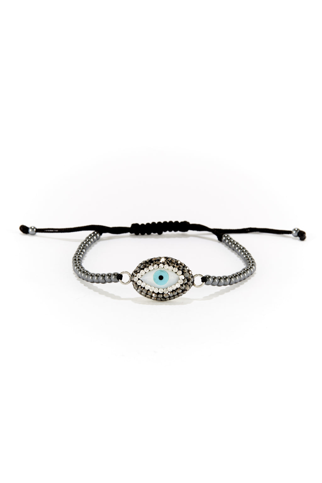 Silver titanium evil eye beaded bracelet.