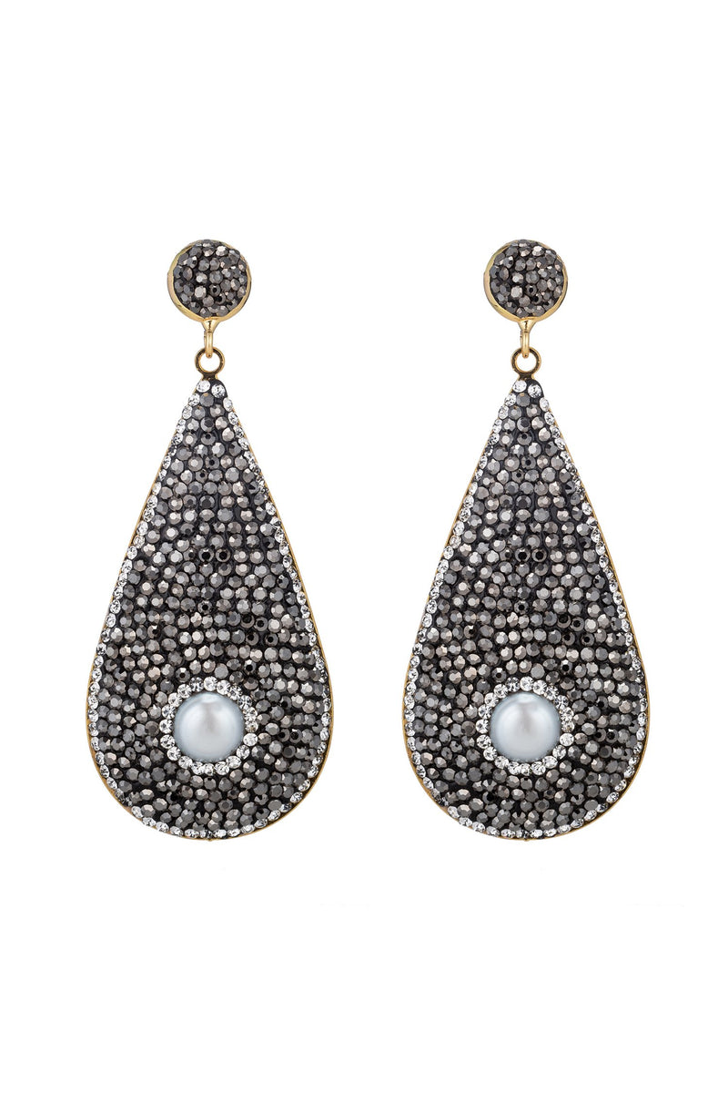 Zinnia Grey Hematite Stone Freshwater Pearl Earrings