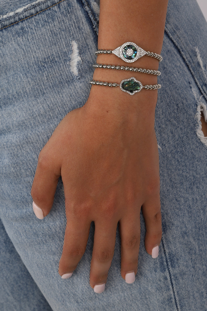 Laila Beaded Bracelet Set - Silver
