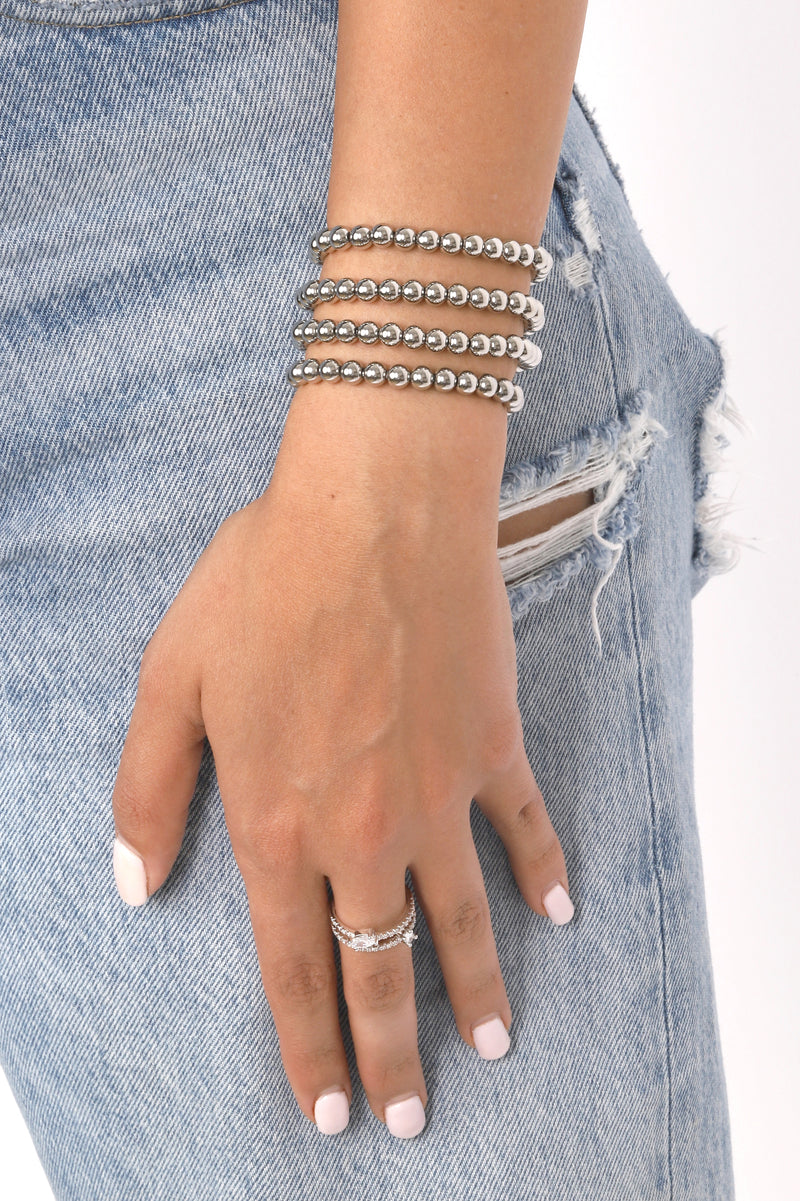Sophia Beaded Bracelet Set - Silver