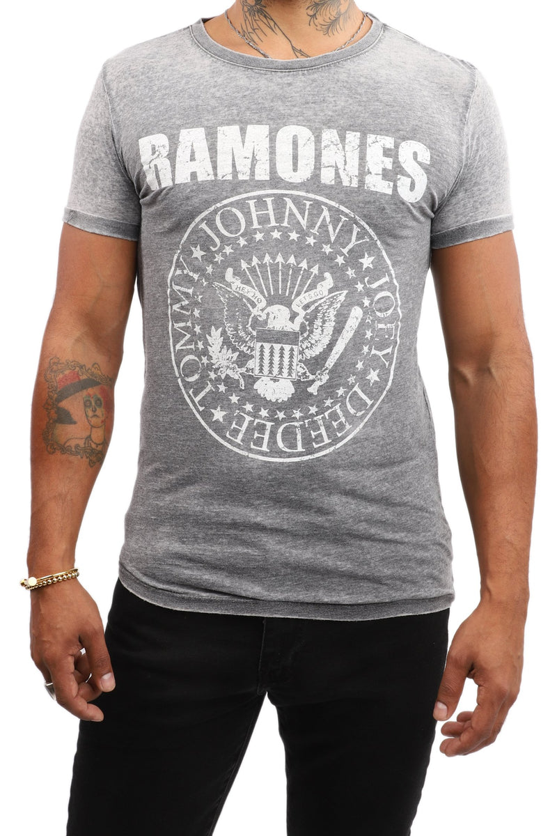 Ramones T-Shirt -  White Logo - Grey