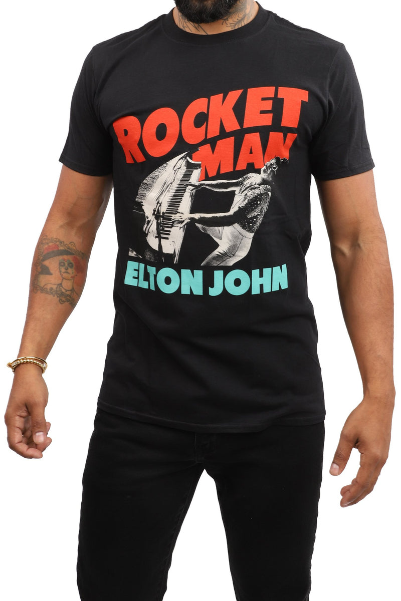Elton John T-Shirt - Rocket Man Piano - Black