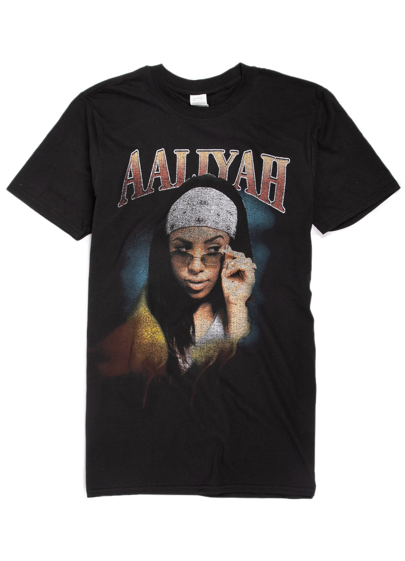 Aaliyah portrait black t-shirt.